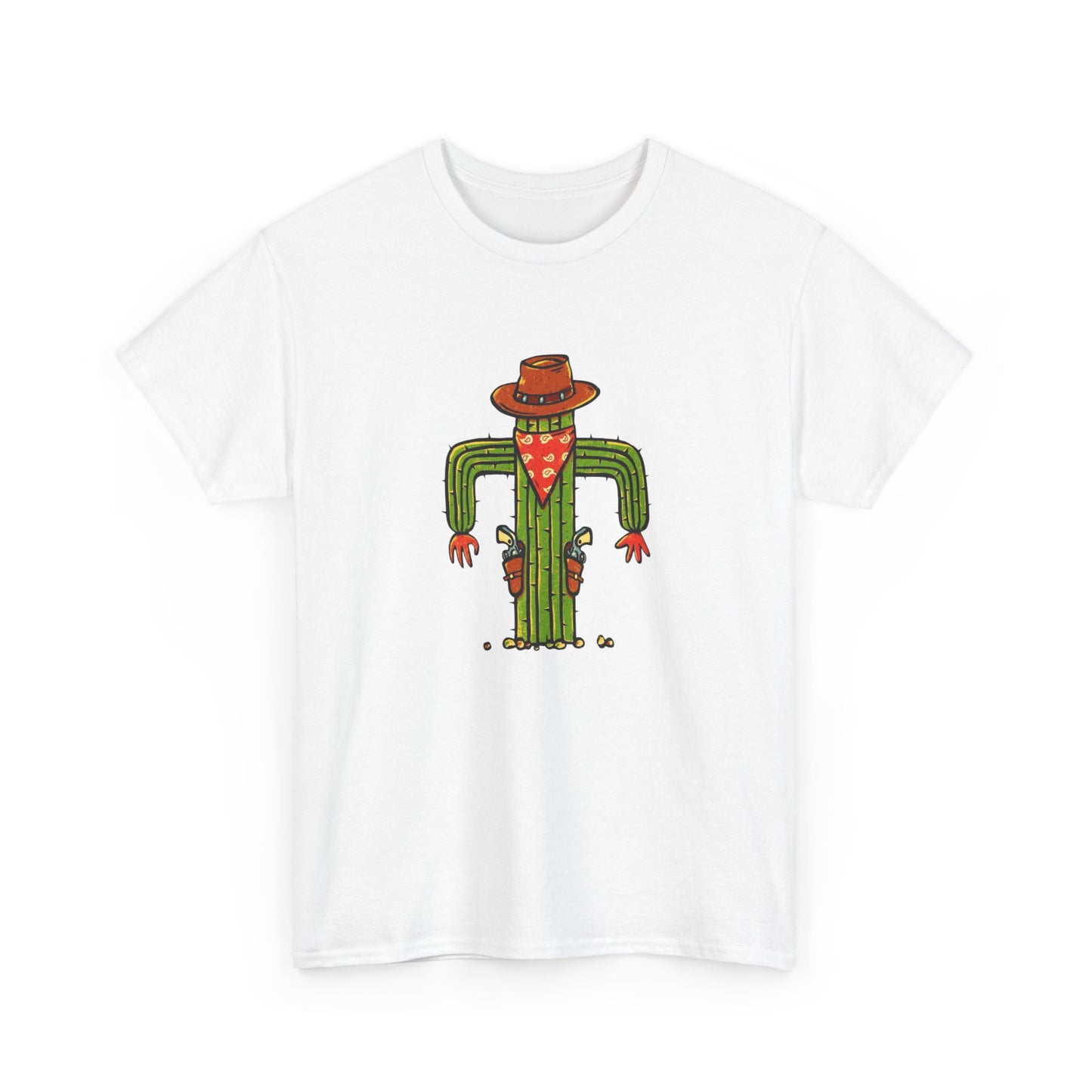 Funny Cactus Cowboy Gun Fighter Graphic T Shirt Unisex Heavy Cotton Tee