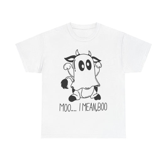 Moo I Mean Boo Funny Cow Shirt Ghost Cute Unisex Heavy Cotton Tee
