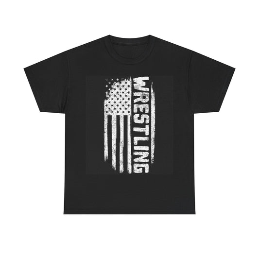 American Wrestling Tshirt American Flag Graphic UFC Unisex Heavy Cotton Tee