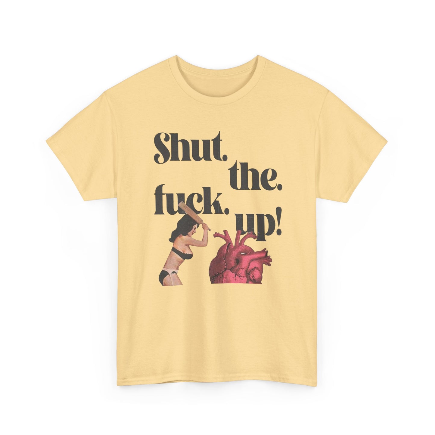 Shut Up Heart Vintage ART Graphic T-Shirt Womens Comfy Cotton Tee NEW