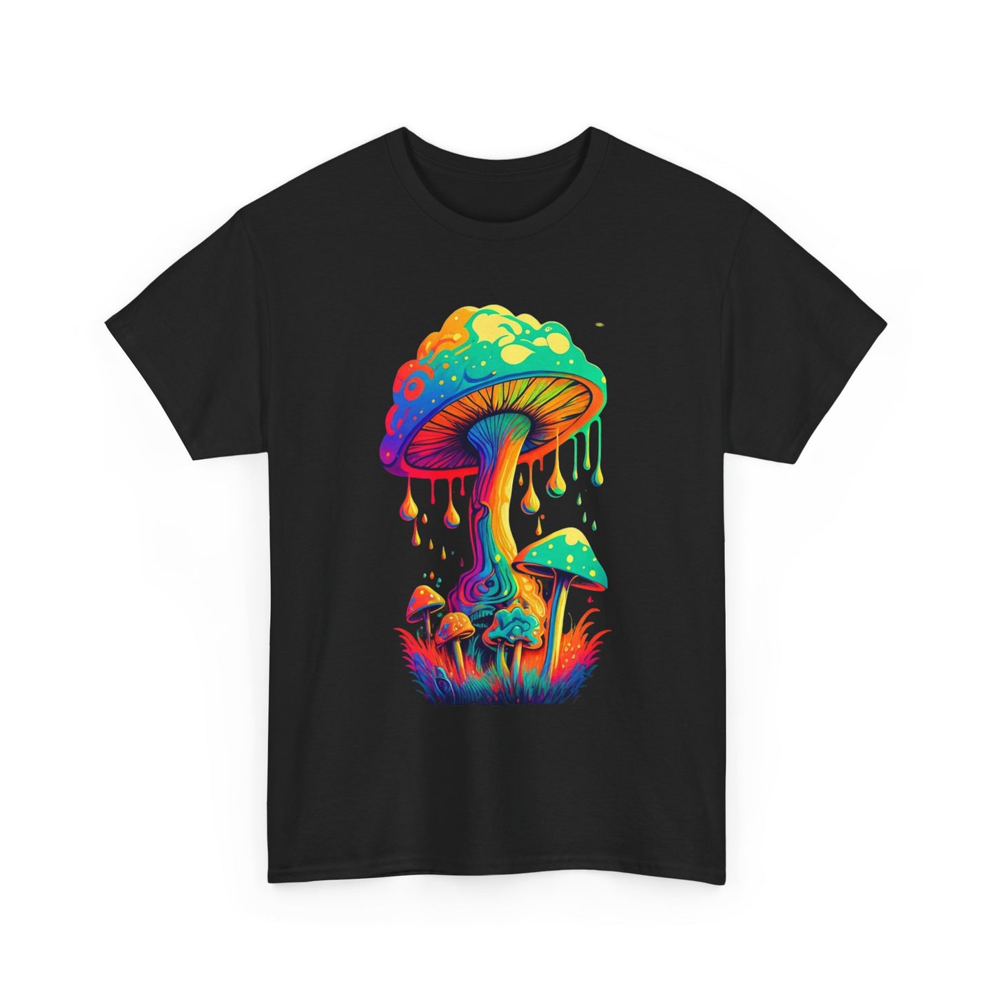 Trippy Neon Mushroom Tshirt 70s groovy Graphic Unisex Heavy Cotton Tee