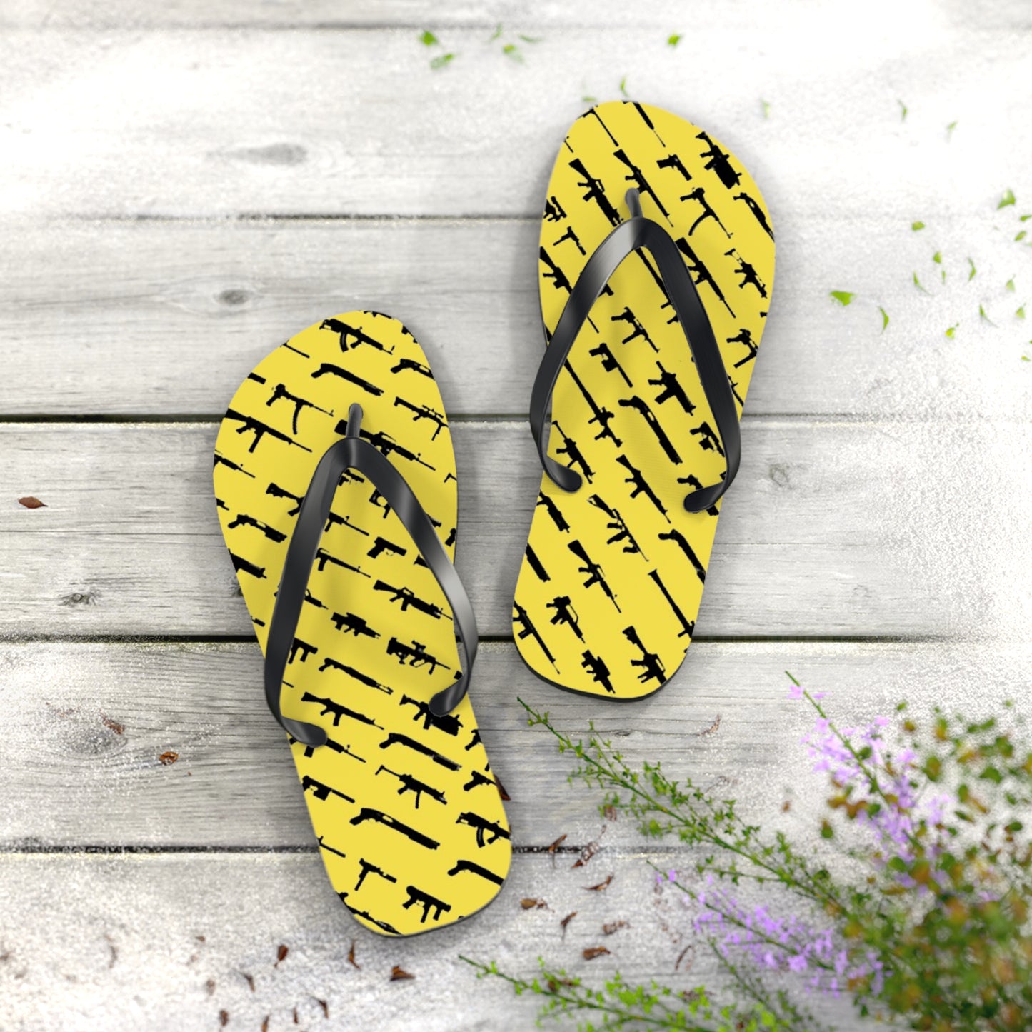 WAVES And SUN Co Sandals Yellow Guns - Flip Flops -Slides Summer Beach BRAND NEW