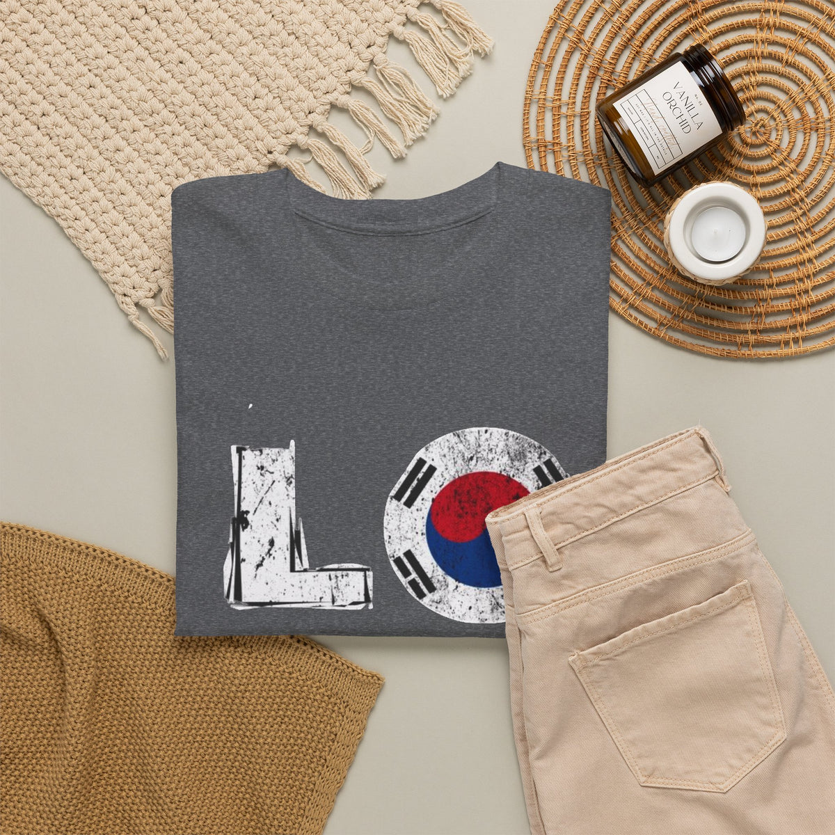Love South Korea Graphic T Shirt Men's Heavy Cotton Tee