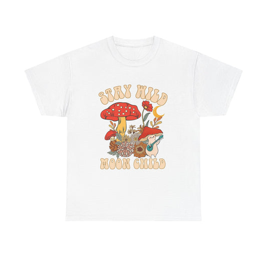 Trippy Mushroom Stay Wild Moon Child Tshirt Mystical Graphic Vibe Unisex Heavy