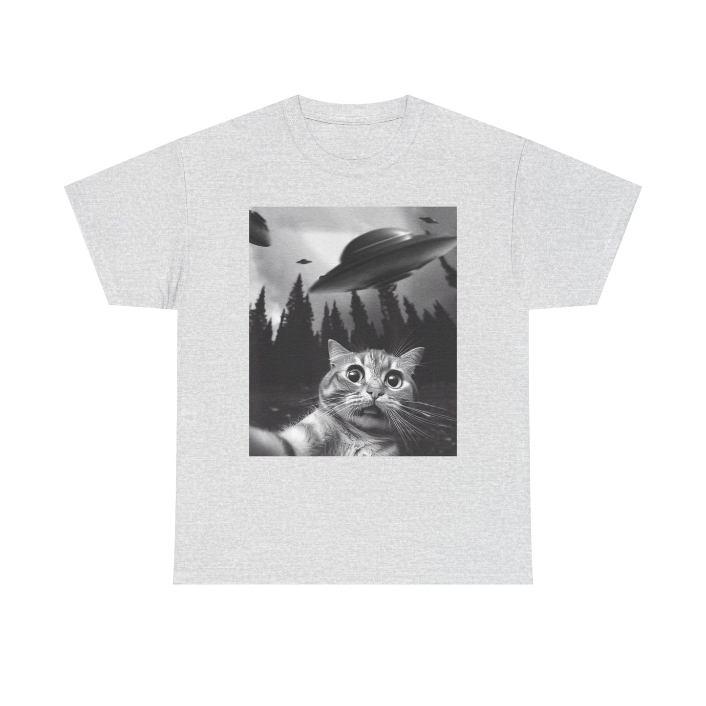 Funny Cat Selfie Alien Invasion Graphic T Shirt NEW Cotton Tee Gift