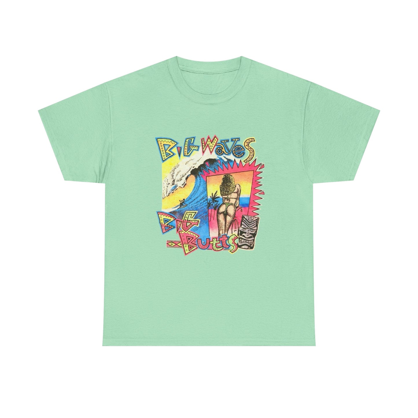 Big Waves Big Asses Vintage Surfing Graphic T Shirt NEW Unisex Heavy Cotton Tee