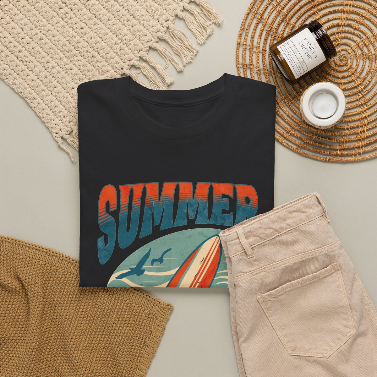 Summer Vibes Beach Surfing Graphic T Shirt Men's Heavy Cotton Tee