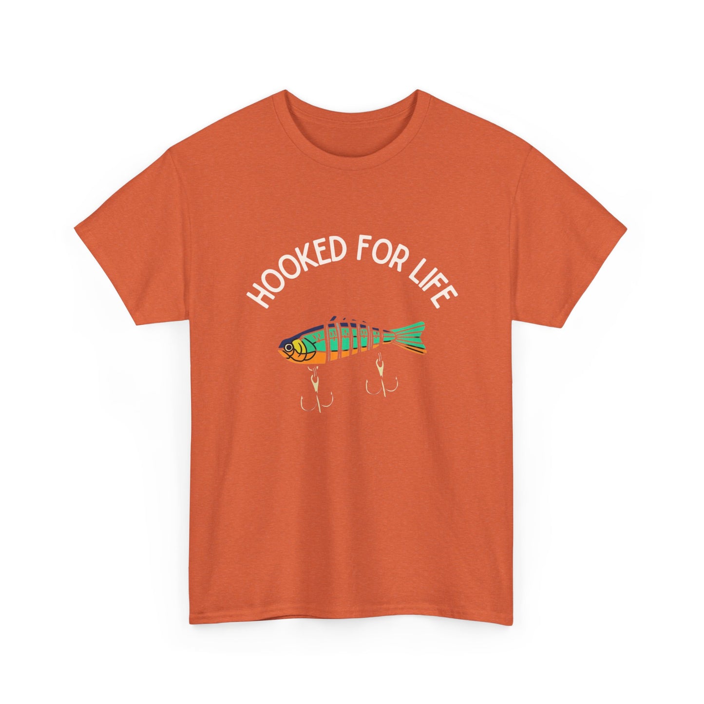 Hooked For Life Fishing Graphic T Shirt NEW Adult Unisex Heavy Cotton Tee