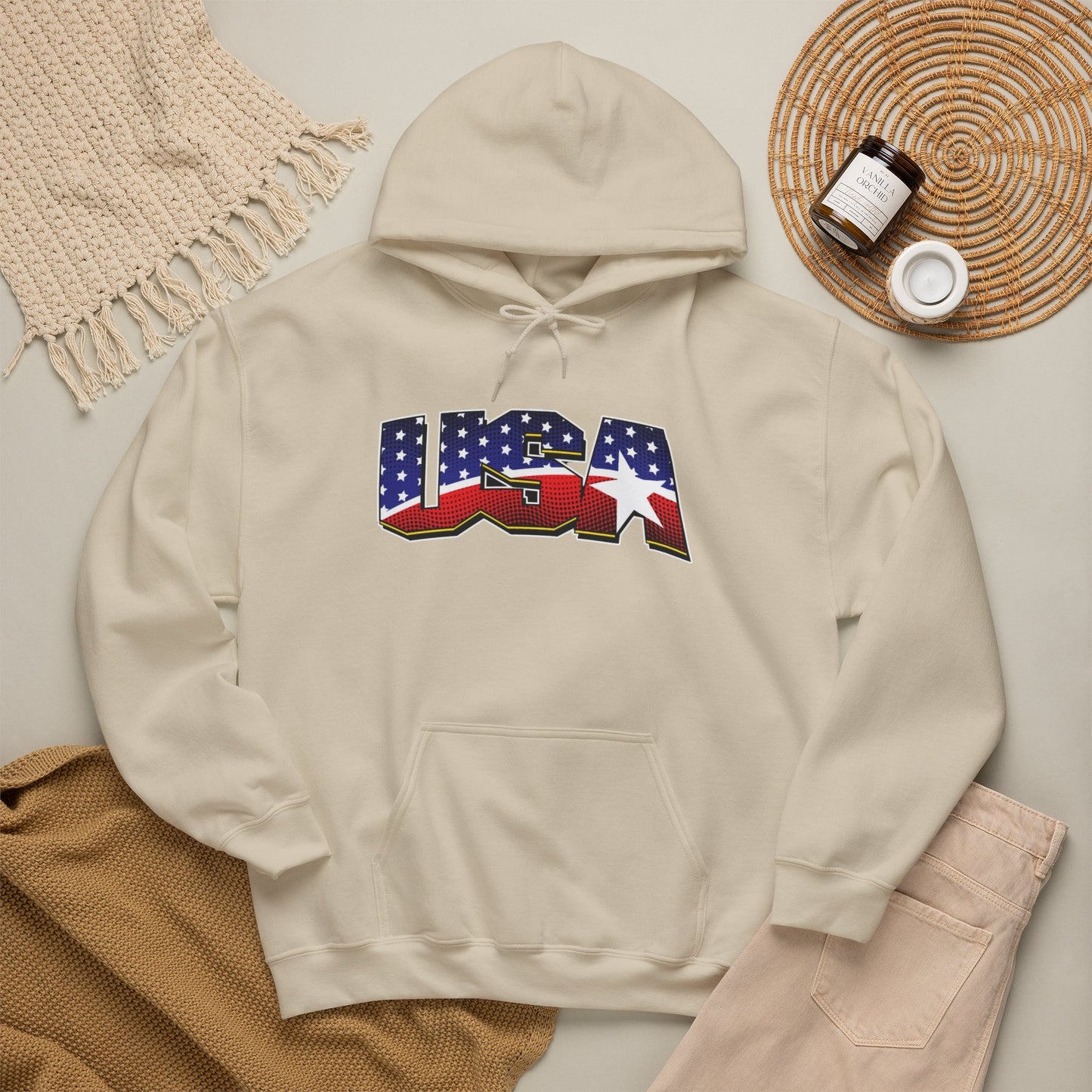 USA Stars And Stripes Retro 90's Graphic Hoodie Men's Heavy Blend™ Hooded Sweatshirt