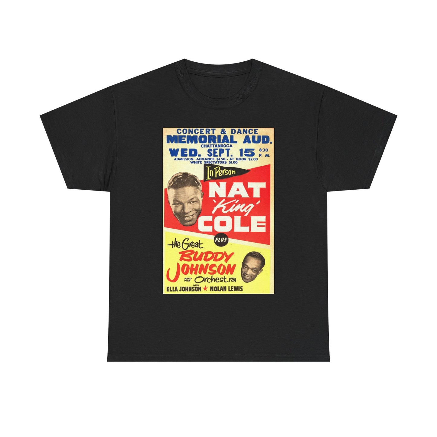 Nat King Cole Tshirt Vintage Poster For concert retro Unisex Heavy Cotton Tee
