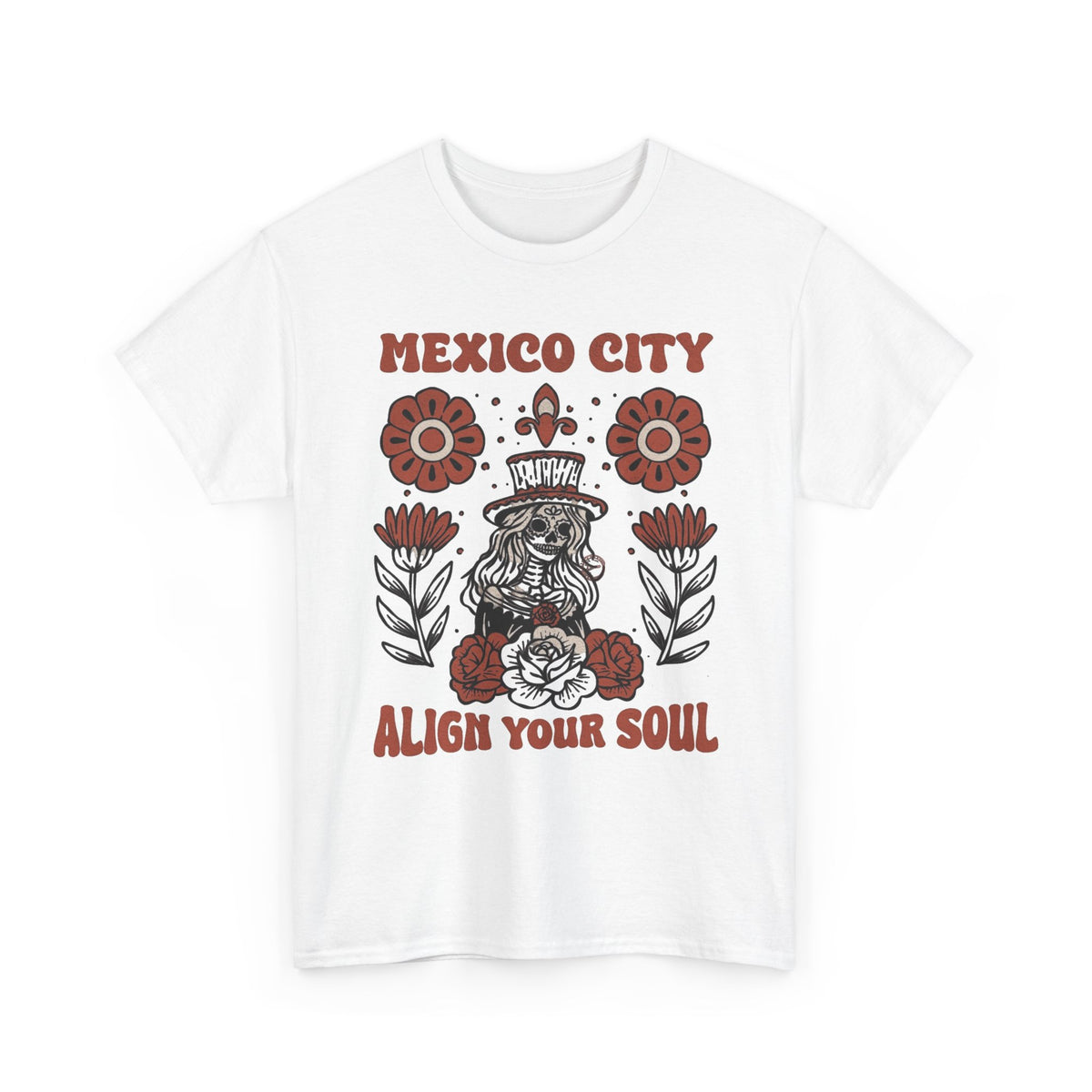 Mexico City Skull and Flowers T-Shirt, Laugh Your Soul Graphic Men's Graphic Tee