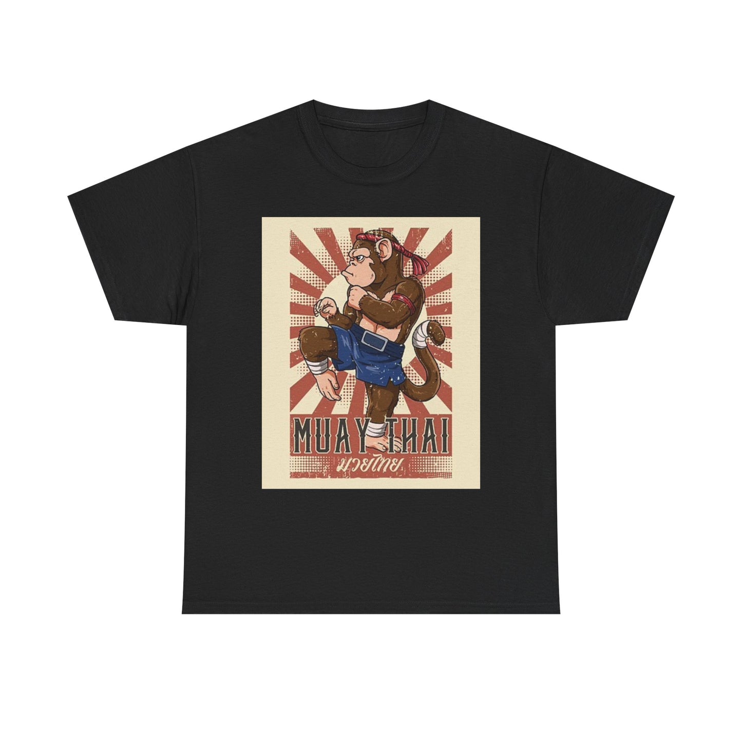 Muay Thai Graphic T Shirt Funny Monkey Retro GYM Unisex Heavy Cotton Tee