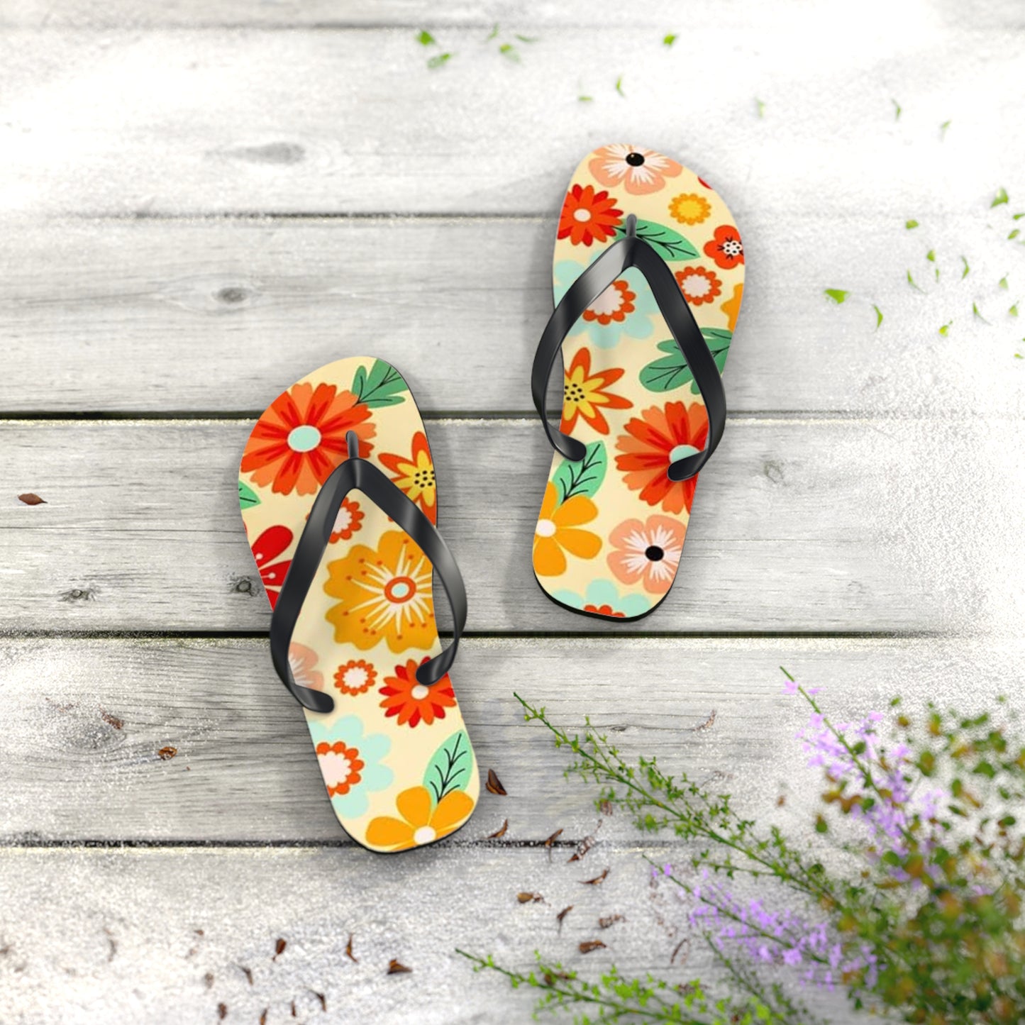 Waves And Sun Sandals Tropical Flowers Summer Flip Flops Slides BRAND NEW