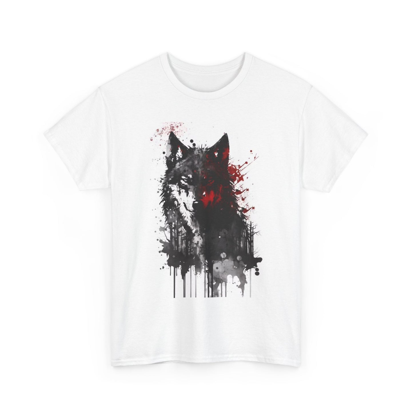 Wolf Tshirt Retro Painting Funny Animal Dogs Unisex Heavy Cotton Tee