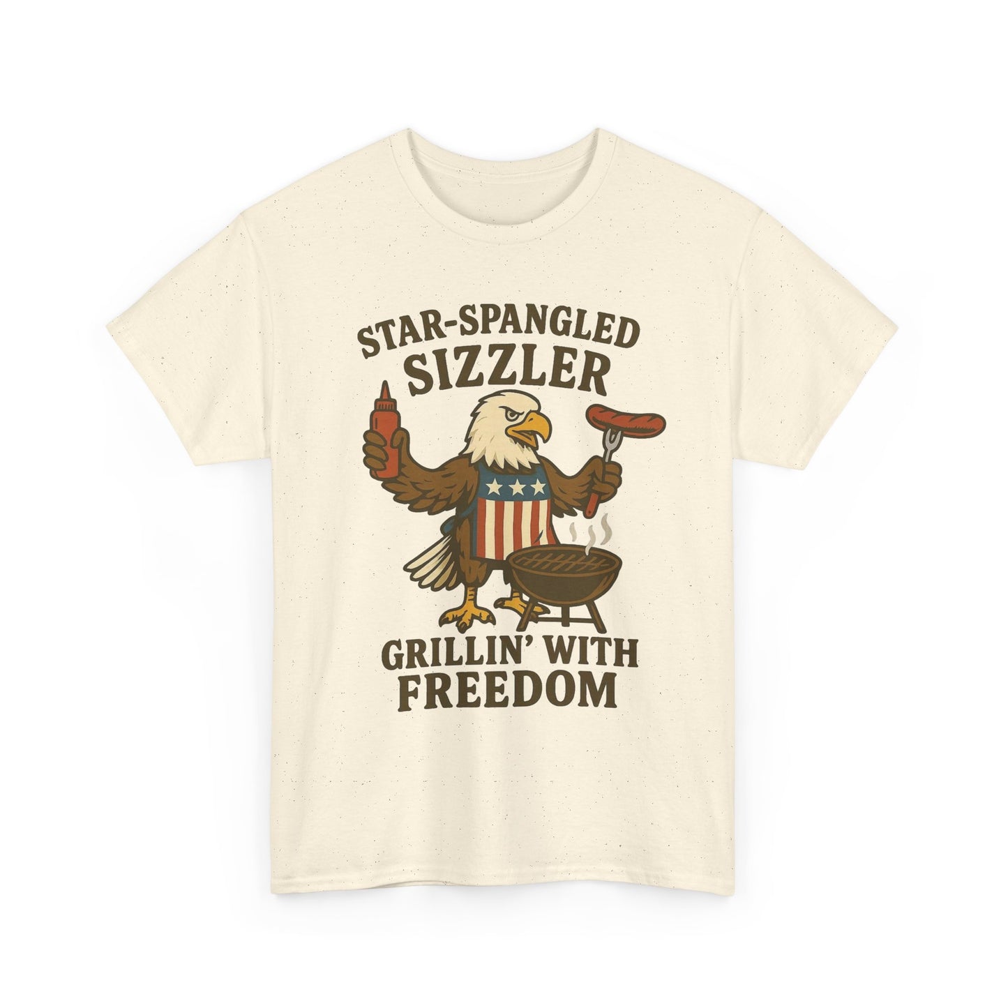 Grilling With Freedom American Flag T Shirt USA Bald Eagle Unisex Heavy Cotton