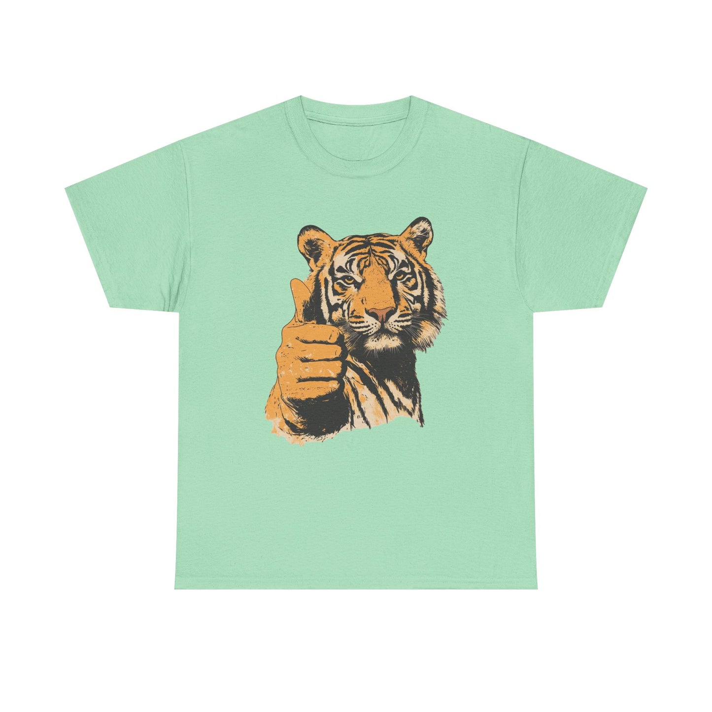 Thumbs Up Tiger Retro Graphic T Shirt Regular Men's Heavy Cotton Tee