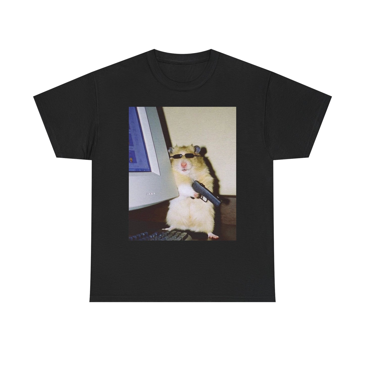 Funny Hamster Stick Up Meme Graphic T Shirt Unisex Heavy Cotton Tee BRAND NEW