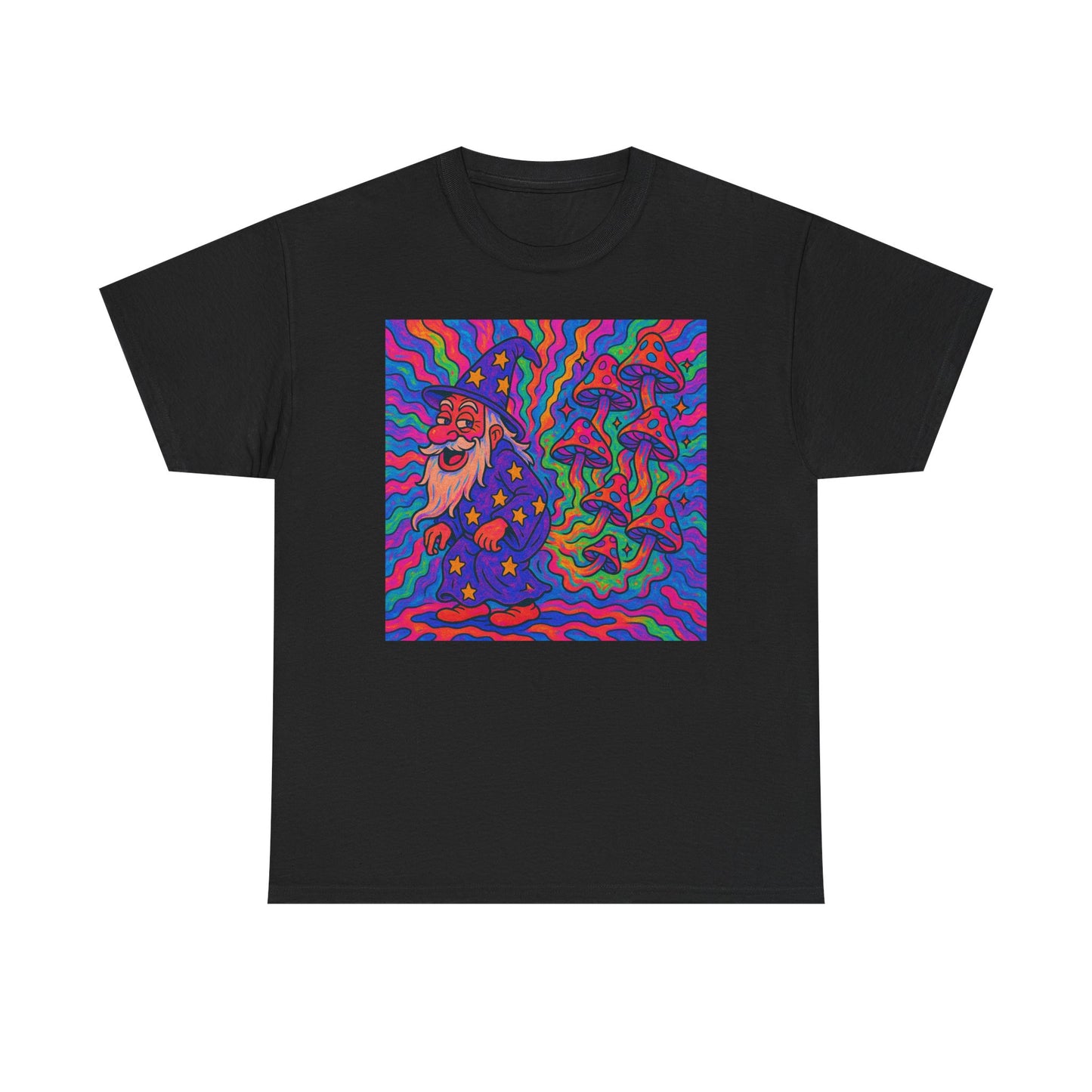 Wizard Farting Magic Mushrooms Graphic T Shirt Funny Unisex Heavy Cotton Tee