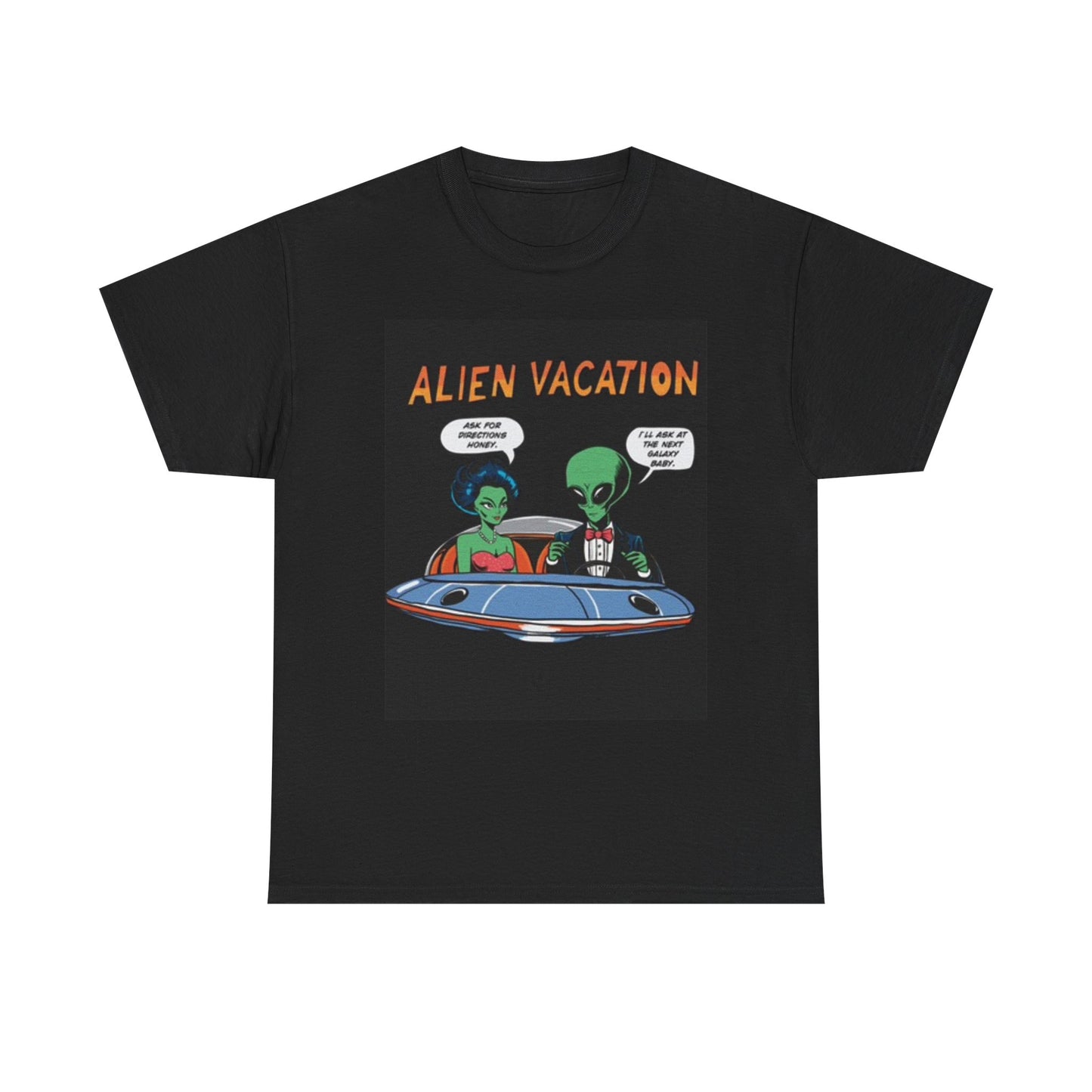Alien Vacation Shirt Funny 50s Graphic Space Ship Unisex Heavy Cotton Tee