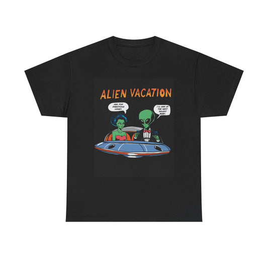 Alien Vacation Shirt Funny 50s Graphic Space Ship Unisex Heavy Cotton Tee