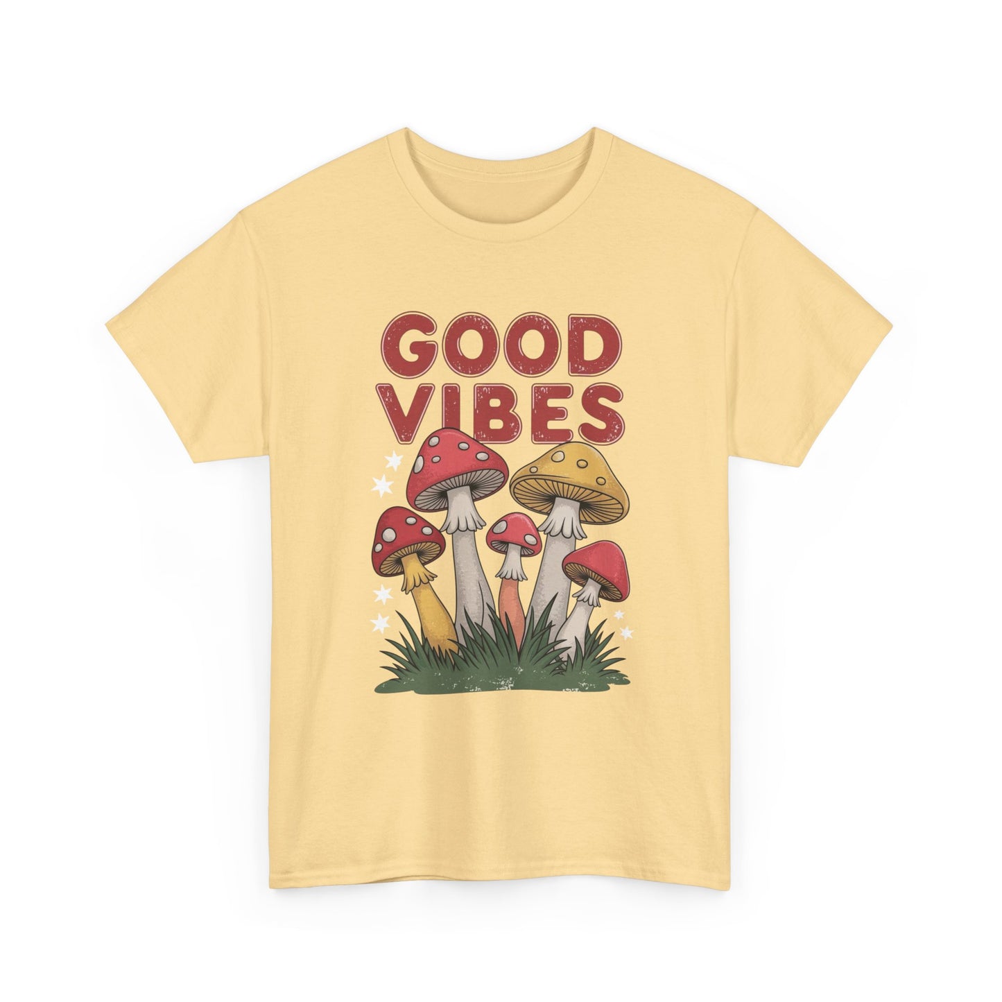 Good Vibes Mushrooms Graphic T Shirt NEW ADULT Unisex Heavy Cotton Tee