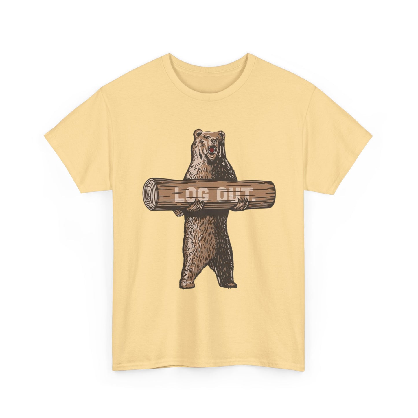 Log Out Bear Vacation Camping T Shirt Graphic Men's Heavy Cotton Tee