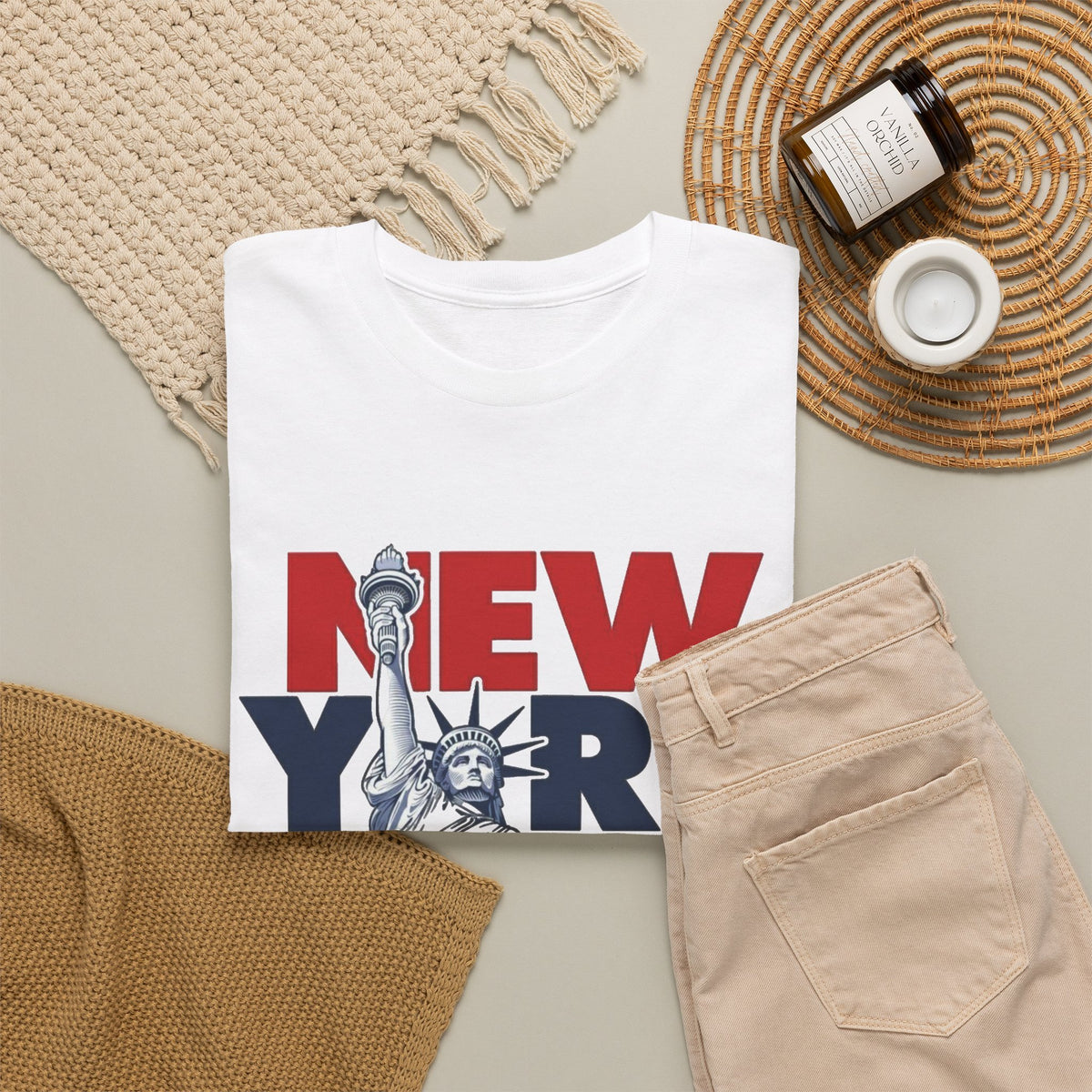 New York Statue Of Liberty Graphic T Shirt Men's Classic Heavy Cotton Tee