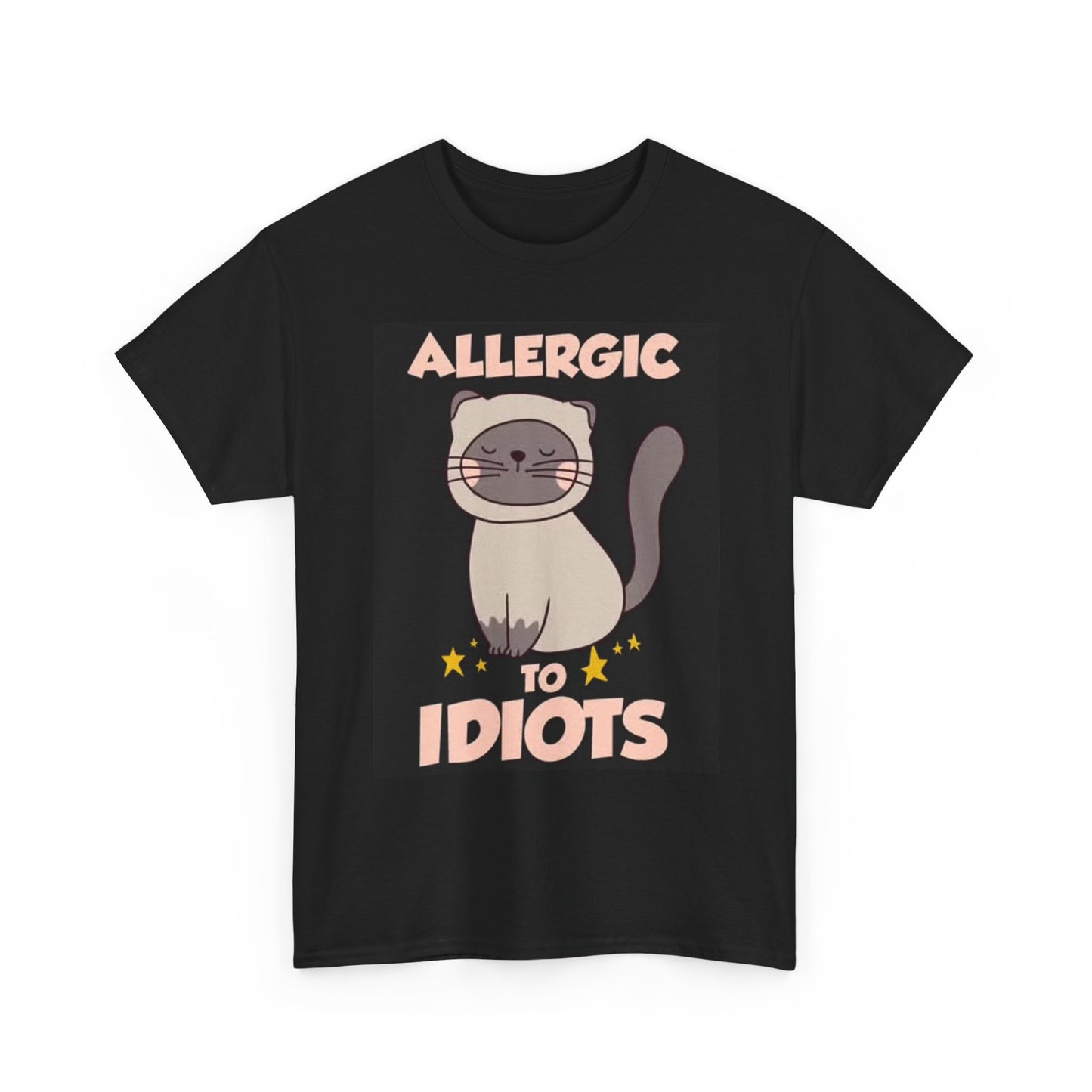Allergic To Idiots Graphic T Shirt Funny Cat Lover Kitten Unisex Heavy Cotton