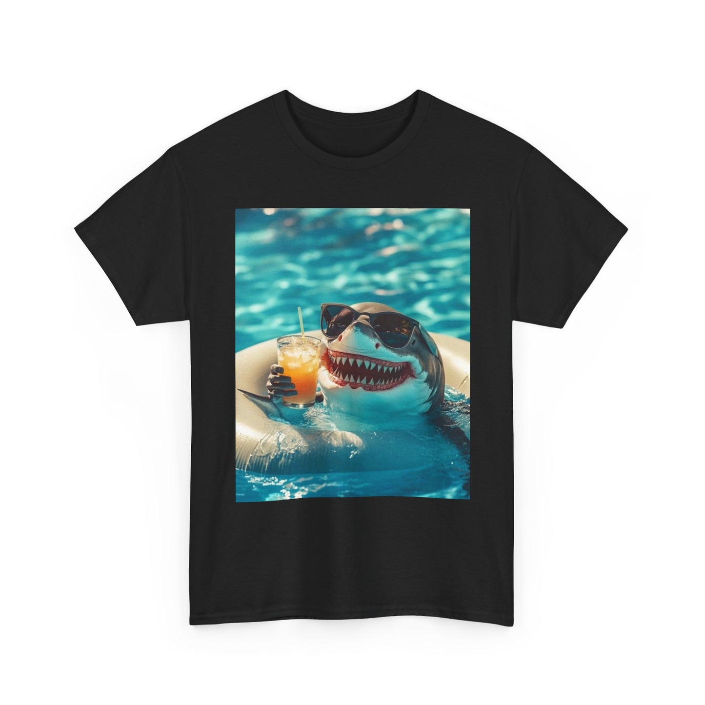Shark On Vacation Funny Graphic T-Shirt Unisex Heavy Cotton Tee NEW