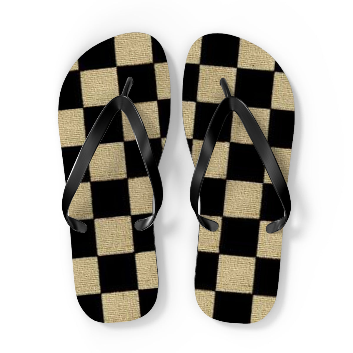 Black And Tan Checkered Beach Sandals, Slides for Summer, Flip Flops