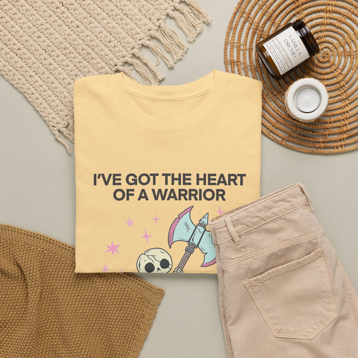Skeleton Warrior Quote T-Shirt | Heart of a Warrior Men's Graphic Tee