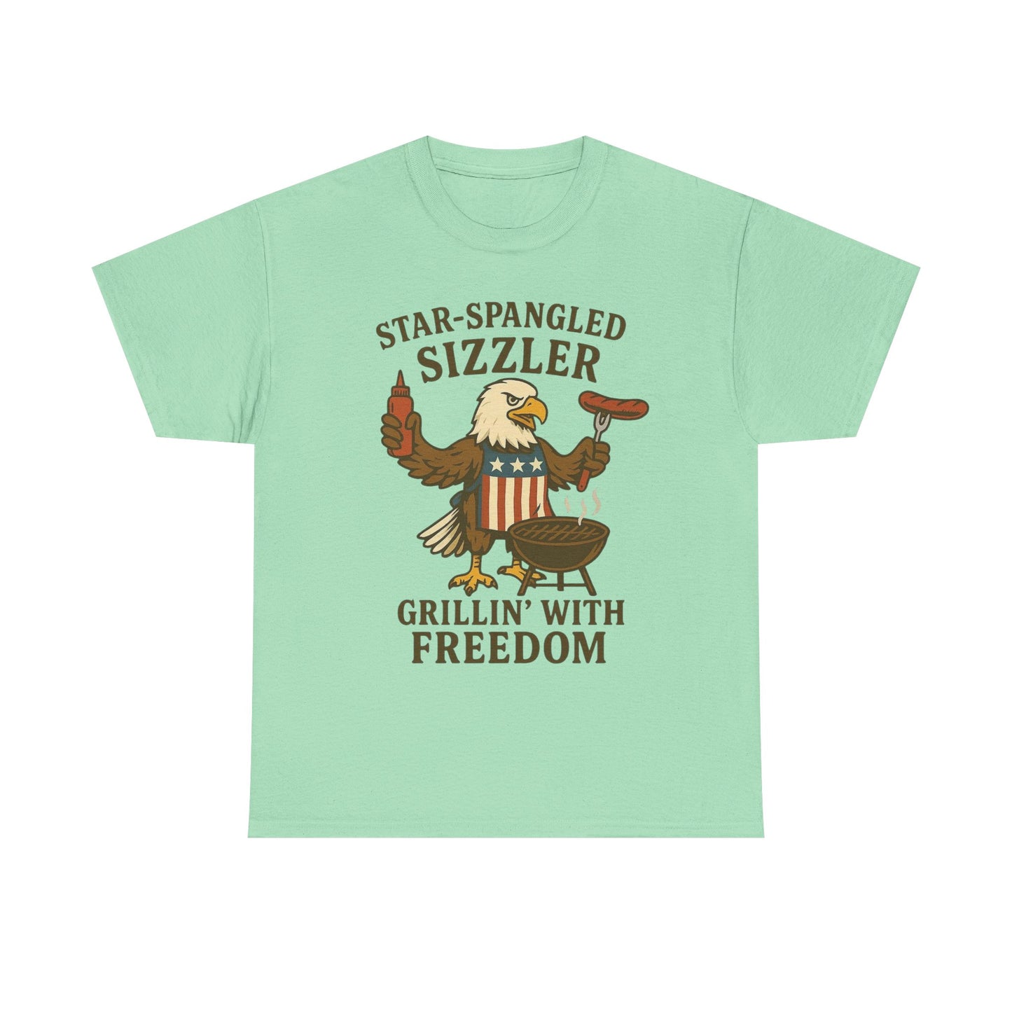 Grilling With Freedom American Flag T Shirt USA Bald Eagle Unisex Heavy Cotton