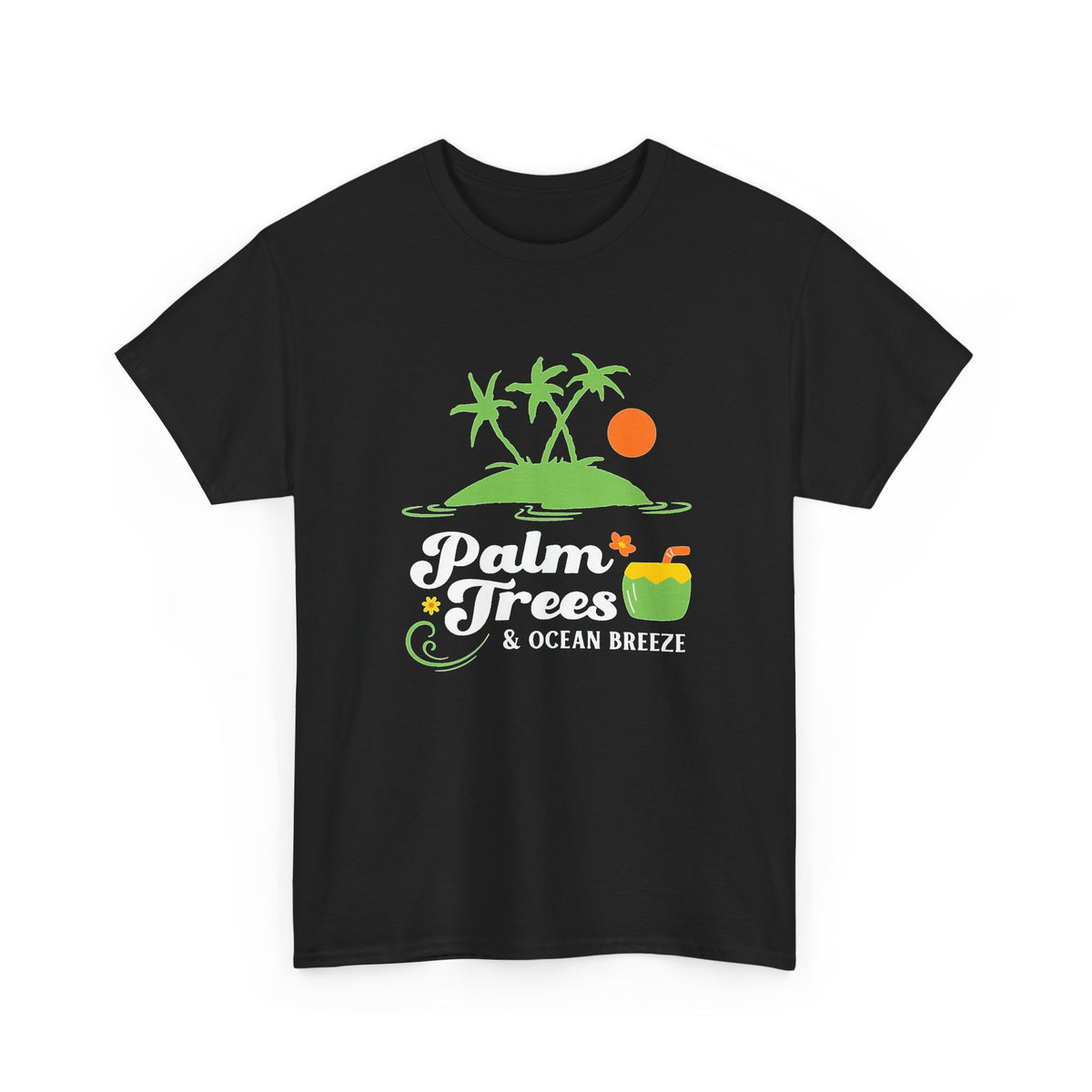 Palm Trees And Ocean Breeze Graphic T Shirt Men's Heavy Cotton Tee