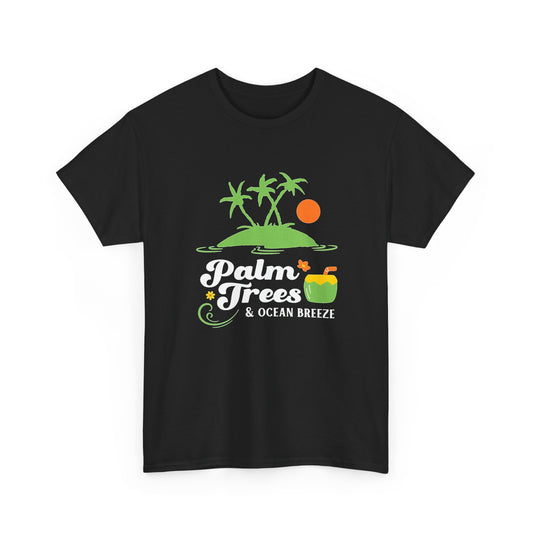 Palm Trees And Ocean Breeze Graphic T Shirt Men's Heavy Cotton Tee