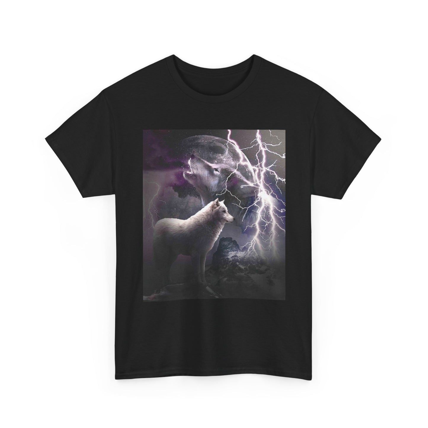 Wolf Lightning Strikes Graphic T Shirt Retro Howling Unisex Heavy Cotton Tee