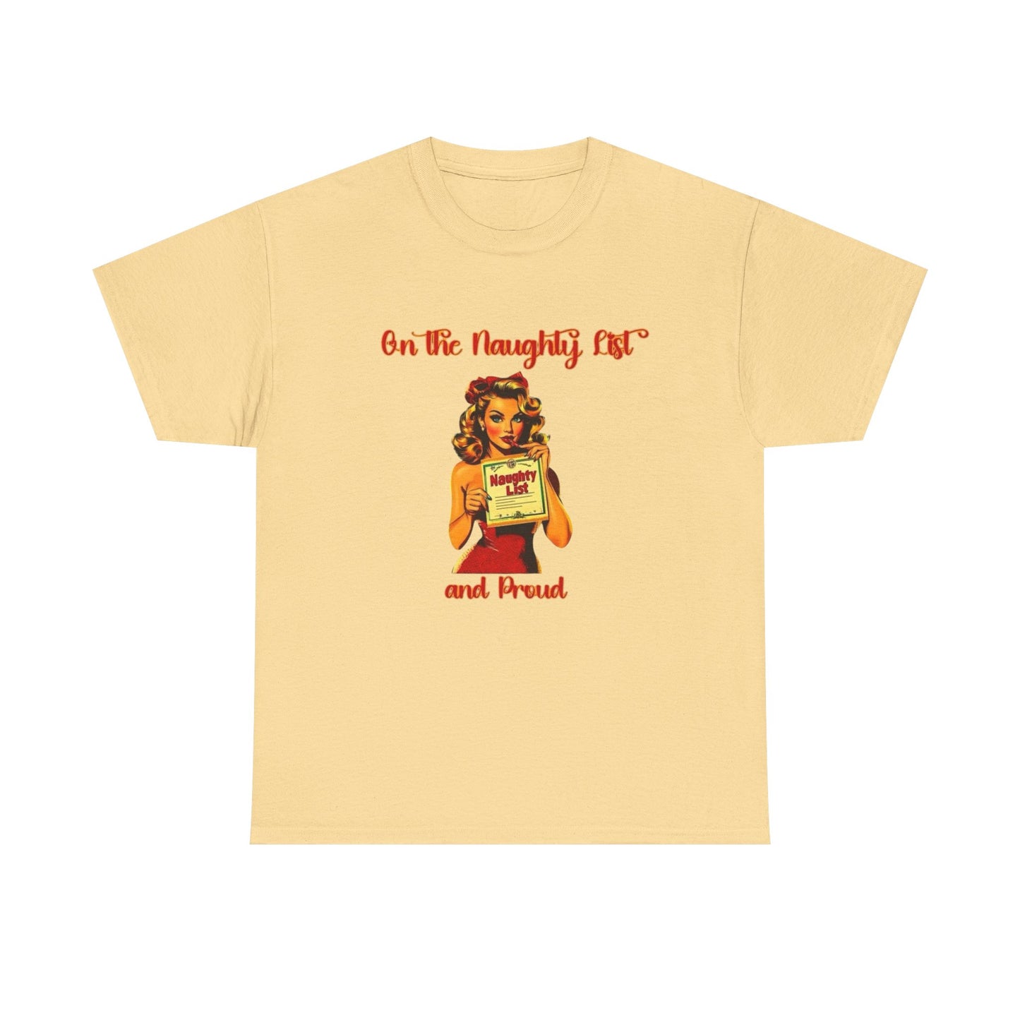 On The Naughty List And Proud Christmas Vintage Graphic T Shirt NEW Adult Tee