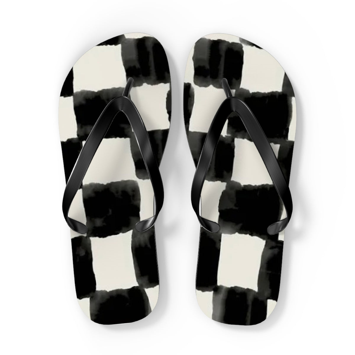 Checkered Black And White Sandals, Beach Shoes, Vacation Flip Flops, Pool Slides