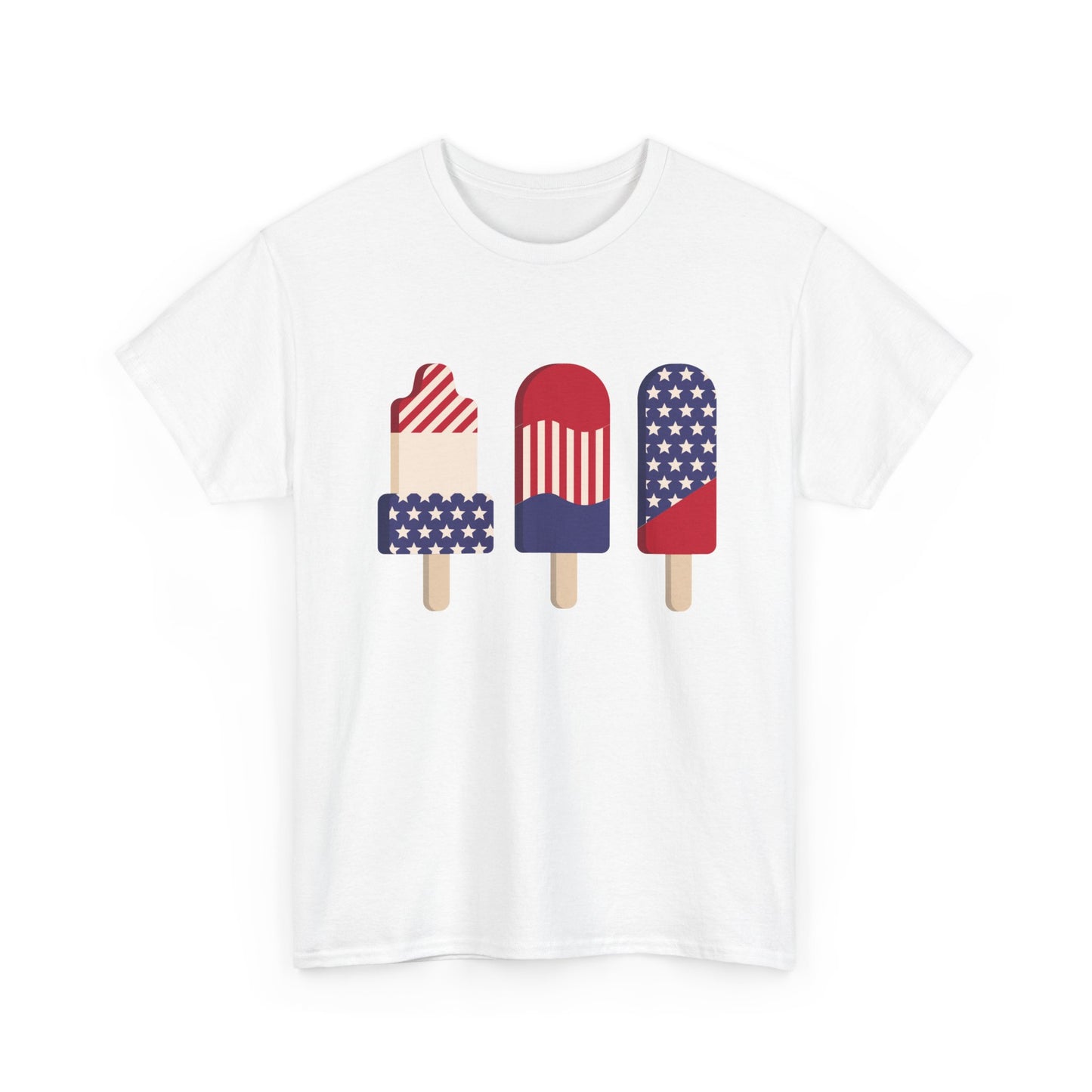 American Flag Ice Cream Graphic T Shirt USA Summer Unisex Heavy Cotton Tee