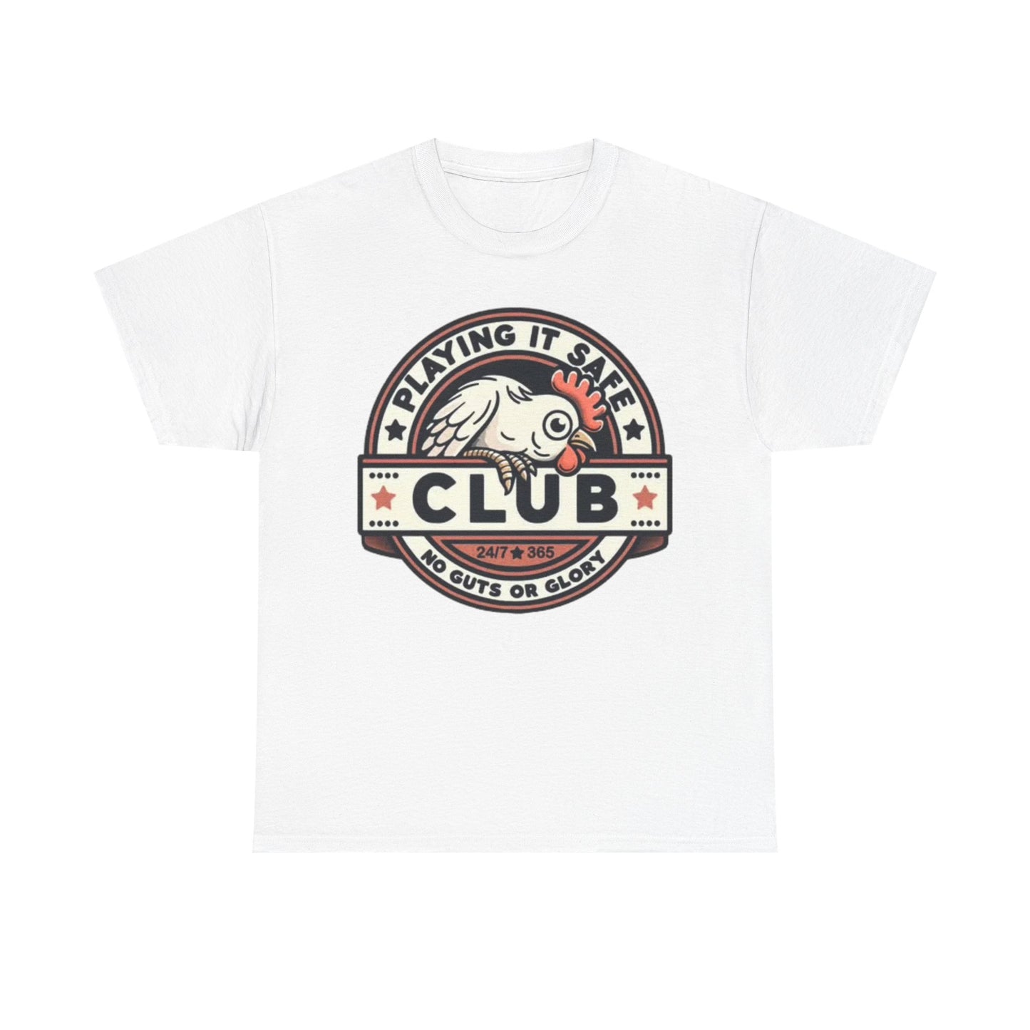 Playing It Safe Rooster Club Shirt Funny Graphic Birds Unisex Heavy Cotton Tee