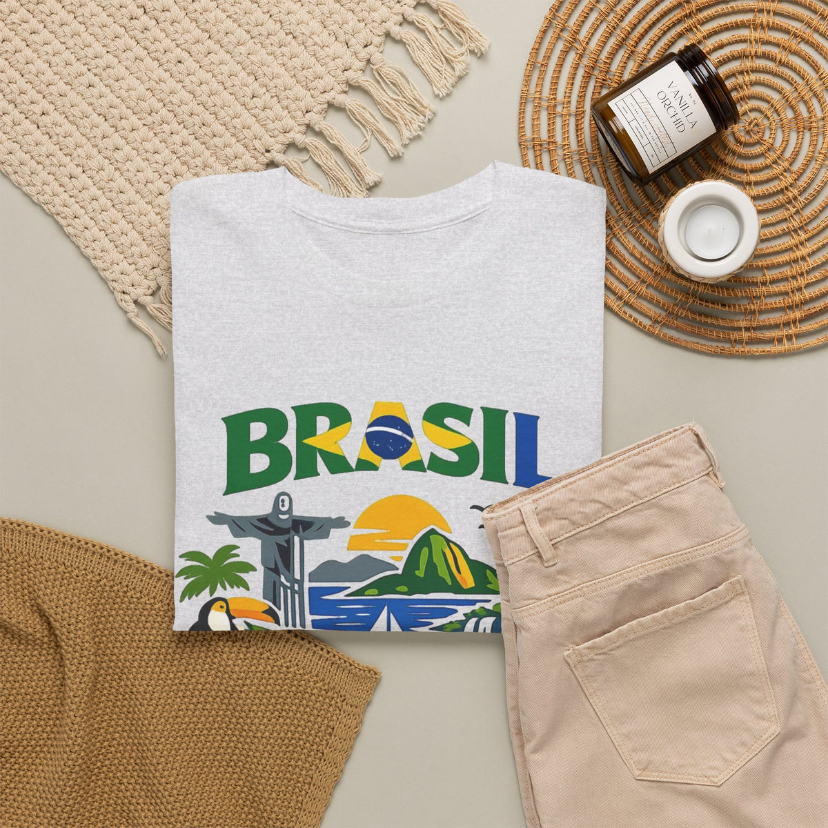Brazil Flag Retro Graphic T Shirt Men's Heavy Cotton Tee