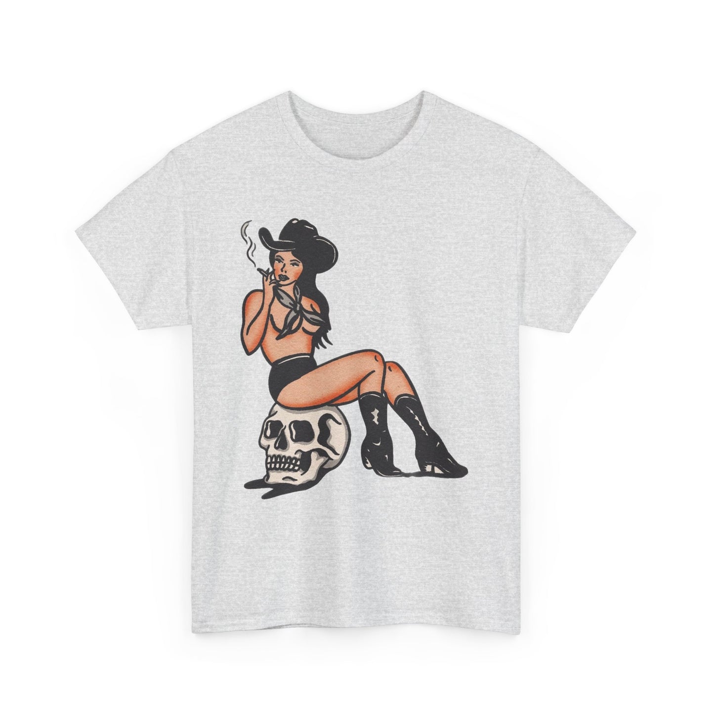 Smoking Cowgirl Pinup Graphic T Shirt Unisex Heavy Cotton Tee GIFT NEW