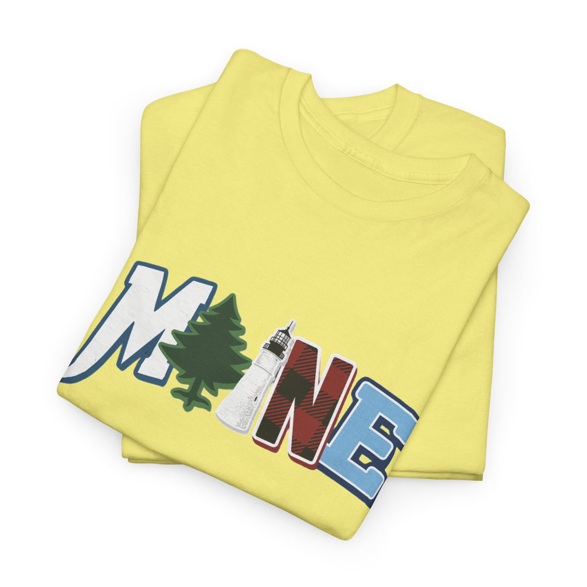 Maine Typography Tee | State Outline, Pine Tree, Lighthouse Men's Graphic T Shirt