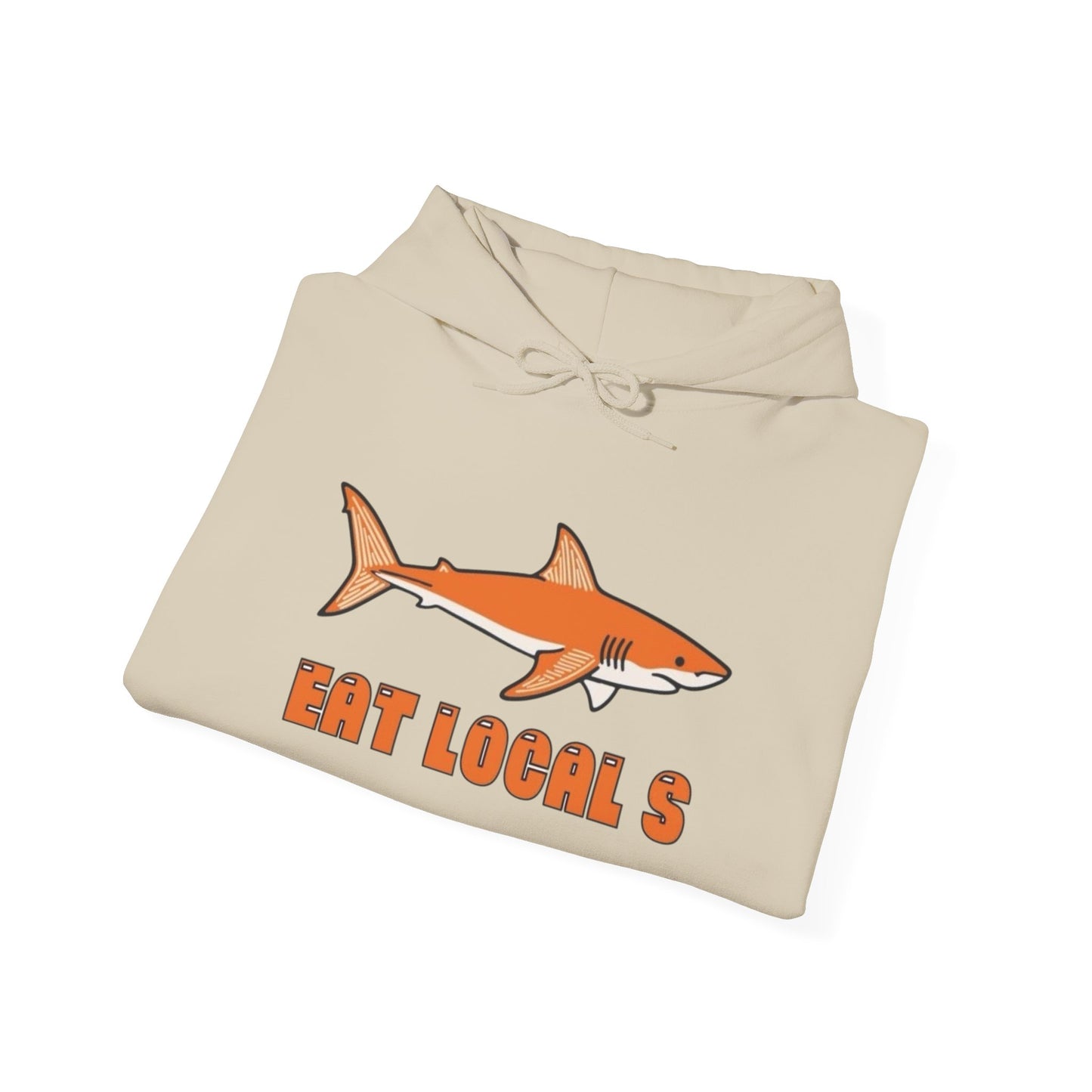 Eat Locals Funny Shark Graphic Hoodie NEW ADULT Heavy Blend™ Hooded Sweatshirt