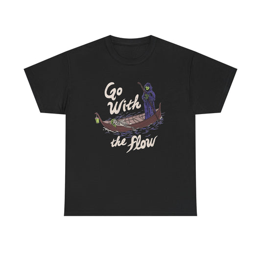 Go With The Flow Grim Reaper Graphic T Shirt NEW Unisex Heavy Cotton Tee