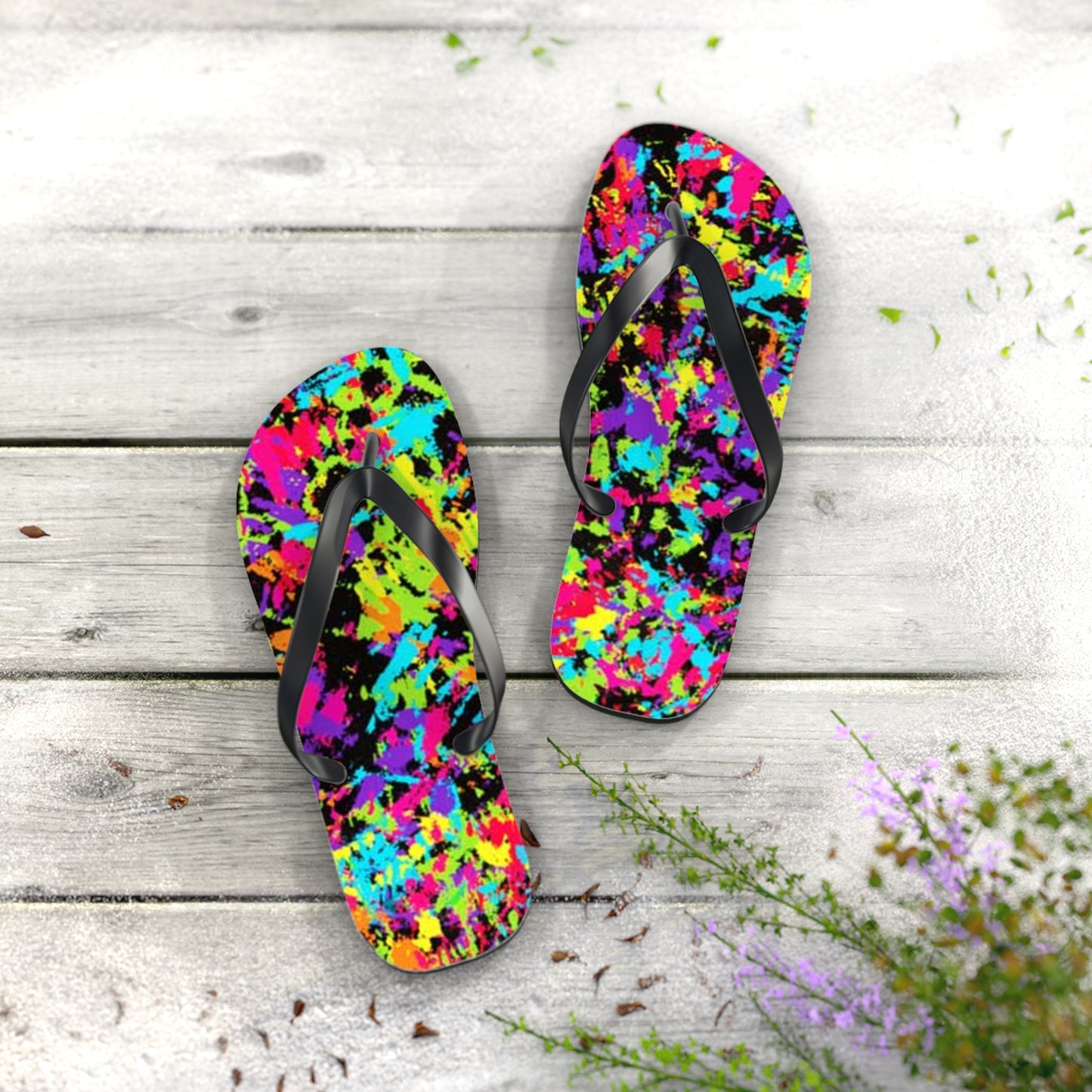 90s Retro Paint Flip Flops, Sandals Slides, Summer Footwear, Brand New