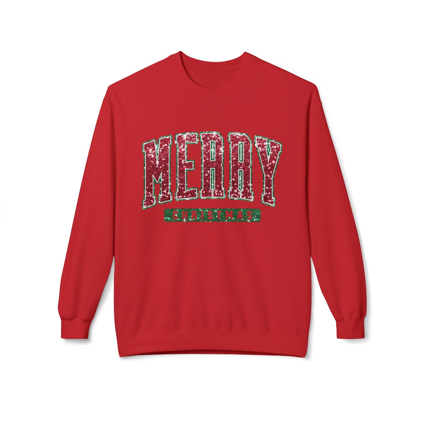 Merry Christmas Glitter Graphic Sweater NEW Unisex Fleece Crewneck Sweatshirt