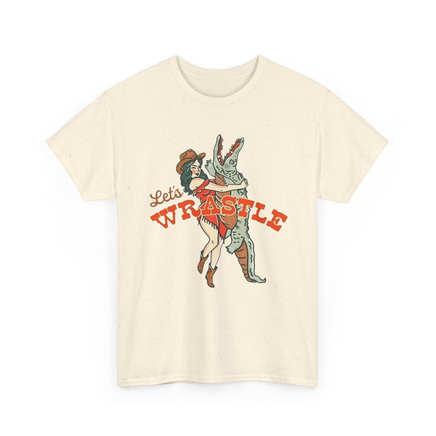 Let's Wrestle Alligator Cowgirl Women's Graphic T Shirt NEW Heavy Cotton Tee