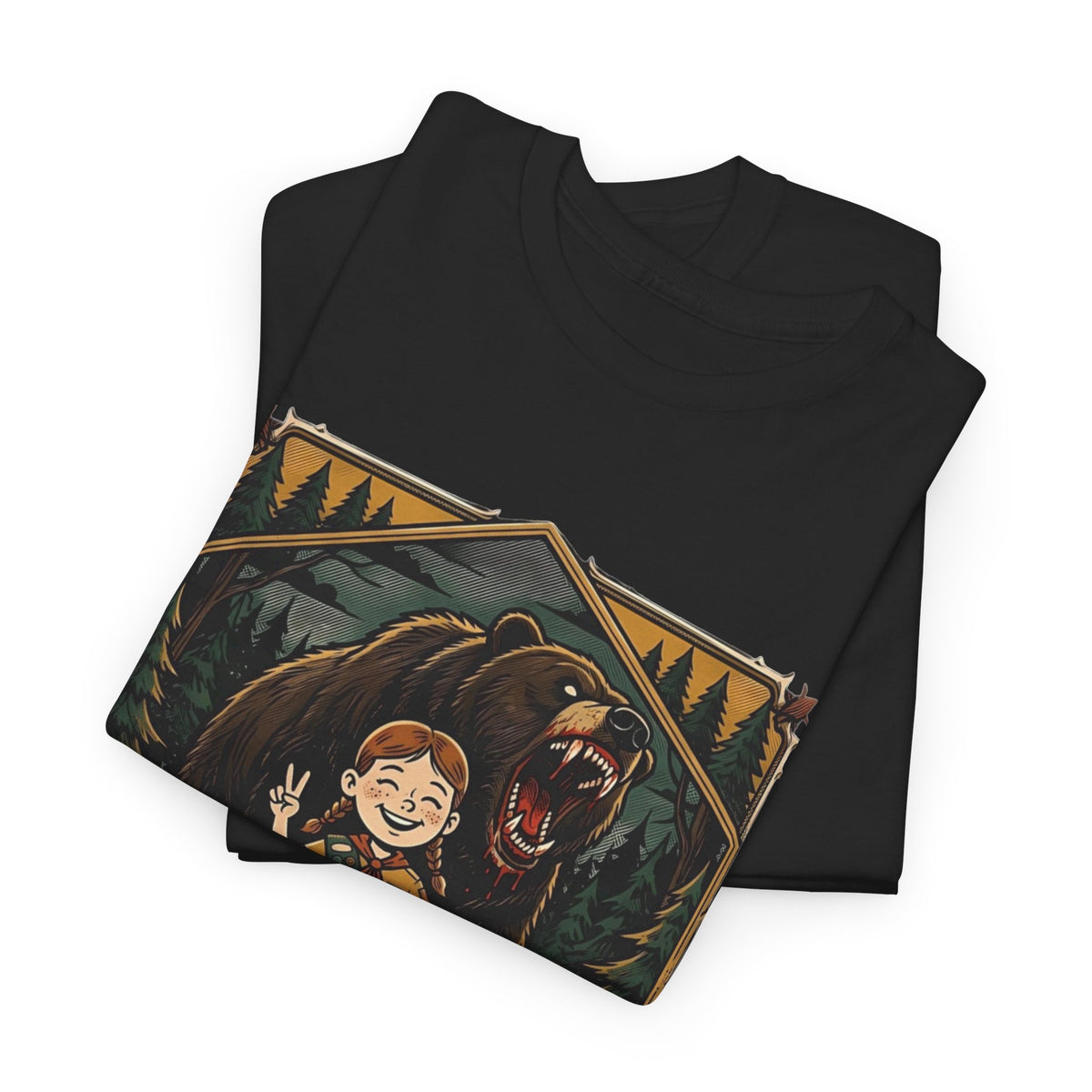 Funny Bear Attack Keep Smiling Graphic T Shirt Men's Heavy Cotton Tee