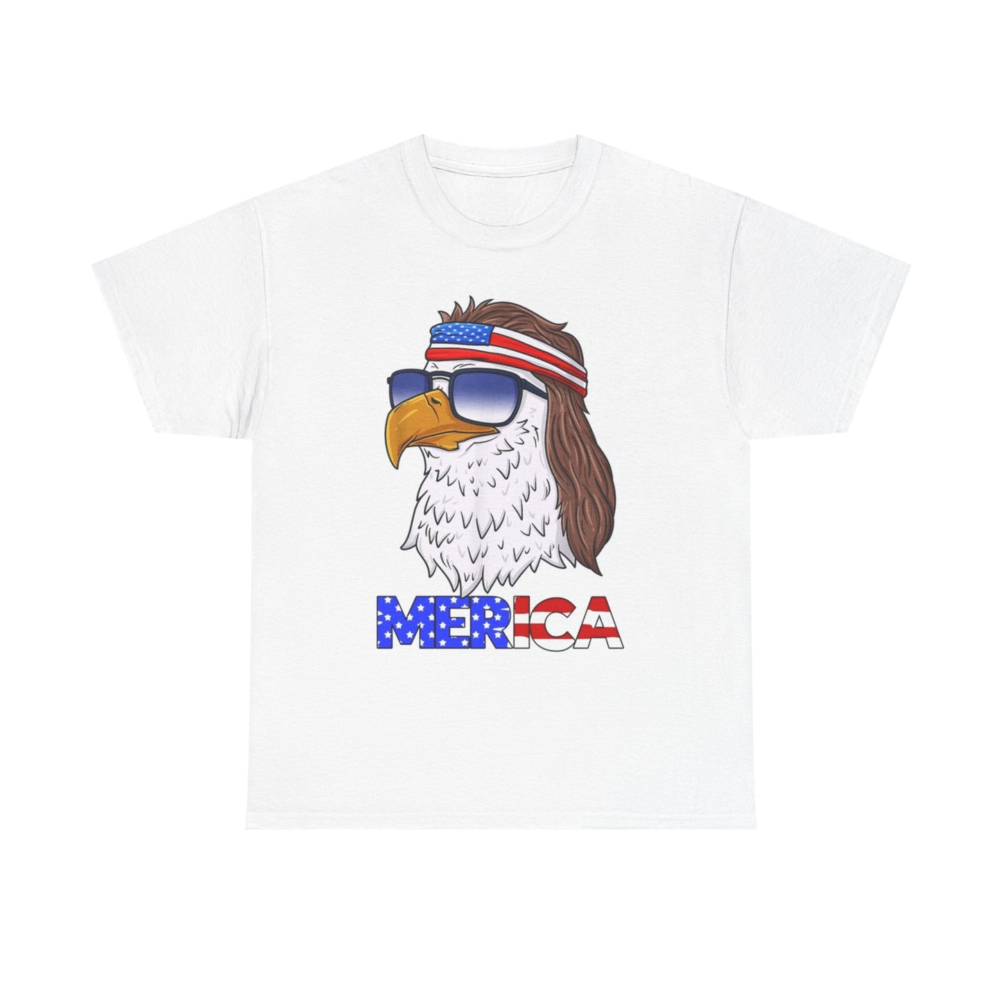 MERICA Graphic T Shirt Funny Mullet Bald Eagle USA Unisex Heavy Cotton Tee
