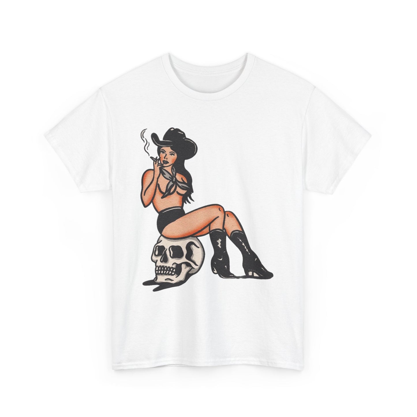 Smoking Cowgirl Pinup Graphic T Shirt Unisex Heavy Cotton Tee GIFT NEW